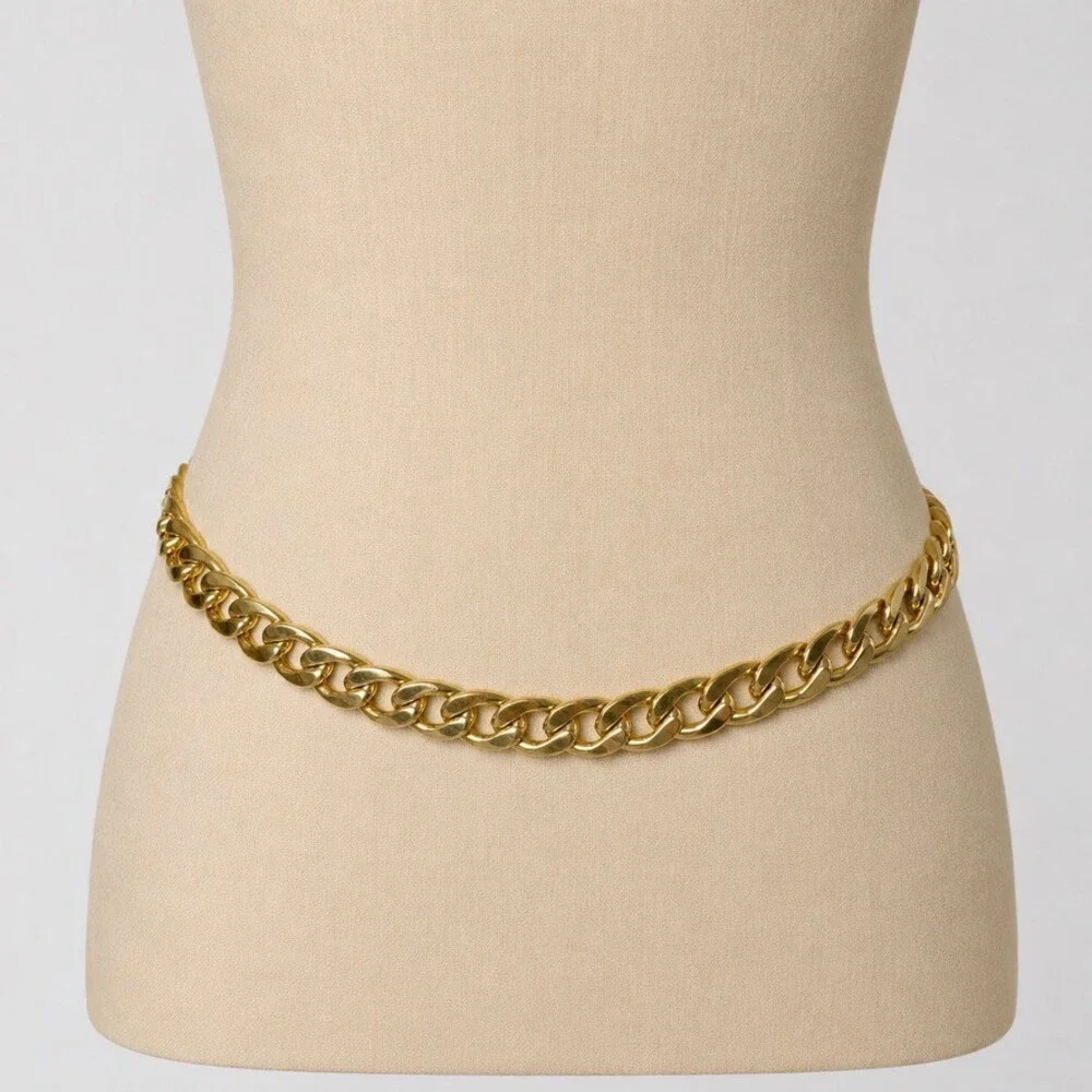 Vintage 90s Chunky Curb Chain Belt womens Heavy Gold Tone Statement Waist Chain